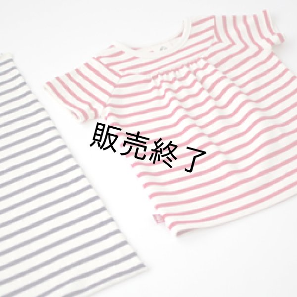 ヨークTシャツ パターンレーベル 完成品110★ハンドメイド ニット生地★ベビーキッズ子供服チュニック半袖Tシャツ